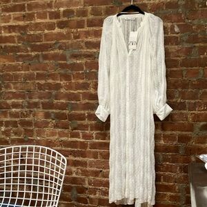 Zara White Sheer Swiss Dot Maxi Dress Sz XS